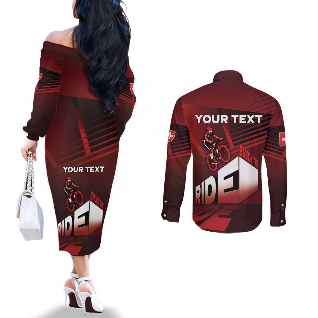 Personalized Switzerland Cycling Couples Matching Off The Shoulder Long Sleeve Dress and Long Sleeve Button Shirt Sporty Style - Wonder Print Shop