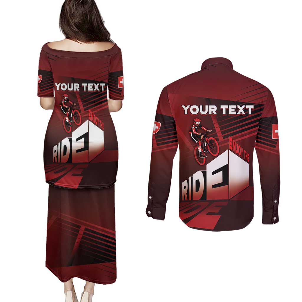 Personalized Switzerland Cycling Couples Matching Puletasi and Long Sleeve Button Shirt Sporty Style - Wonder Print Shop