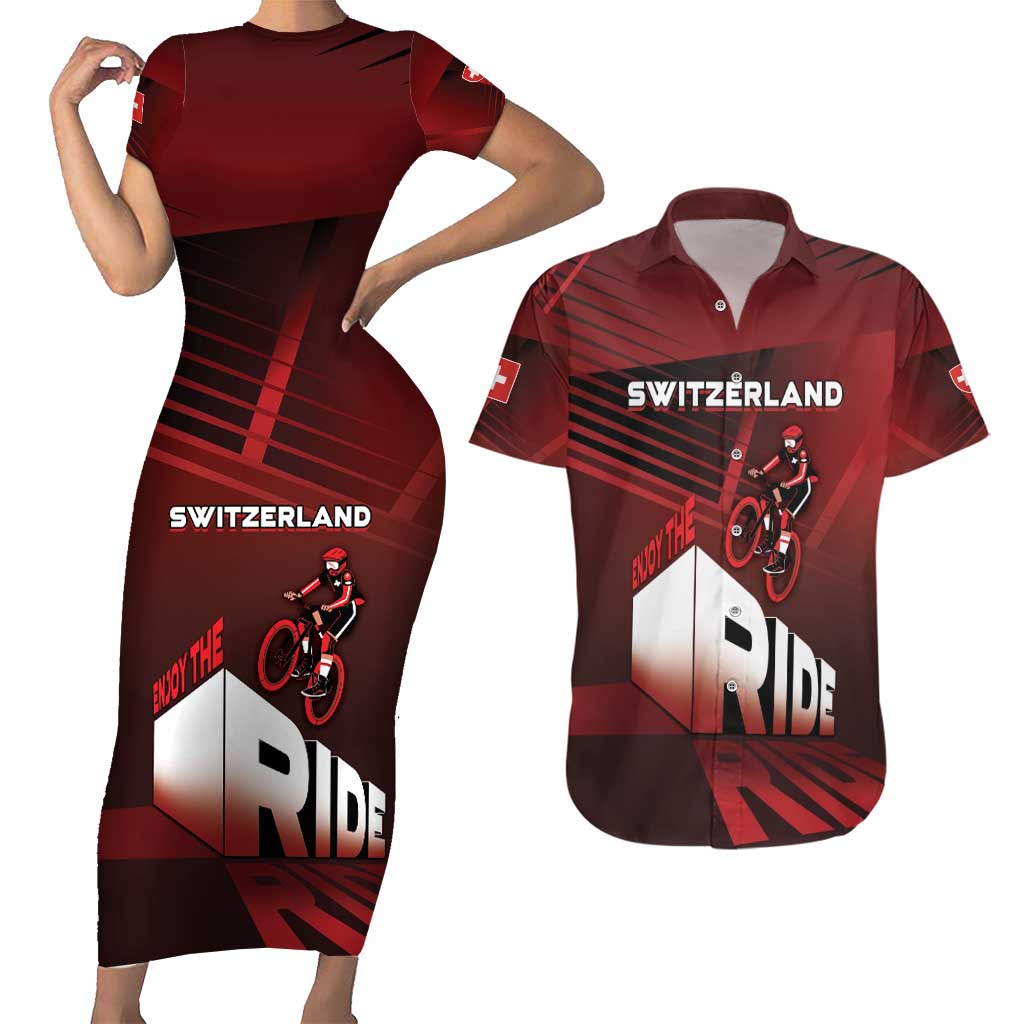 Personalized Switzerland Cycling Couples Matching Short Sleeve Bodycon Dress and Hawaiian Shirt Sporty Style - Wonder Print Shop