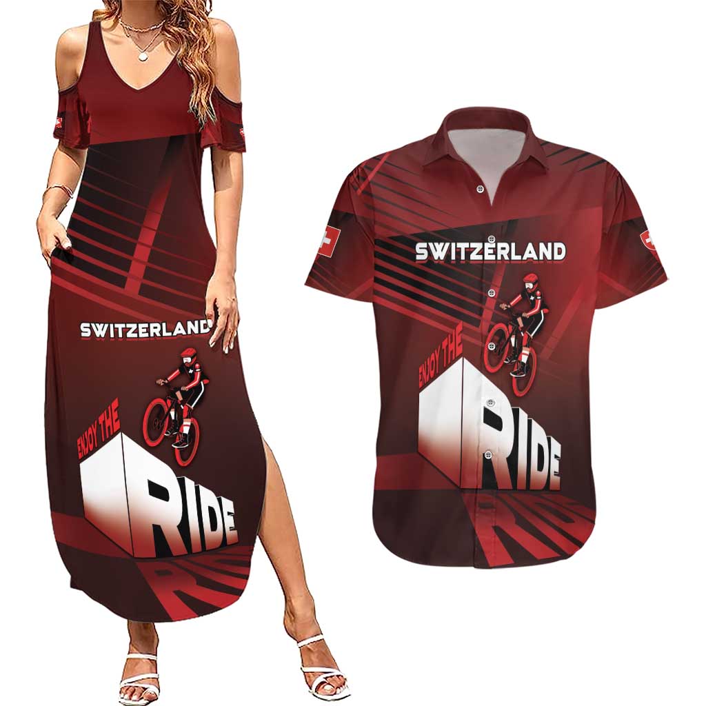 Personalized Switzerland Cycling Couples Matching Summer Maxi Dress and Hawaiian Shirt Sporty Style - Wonder Print Shop