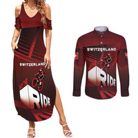 Personalized Switzerland Cycling Couples Matching Summer Maxi Dress and Long Sleeve Button Shirt Sporty Style - Wonder Print Shop