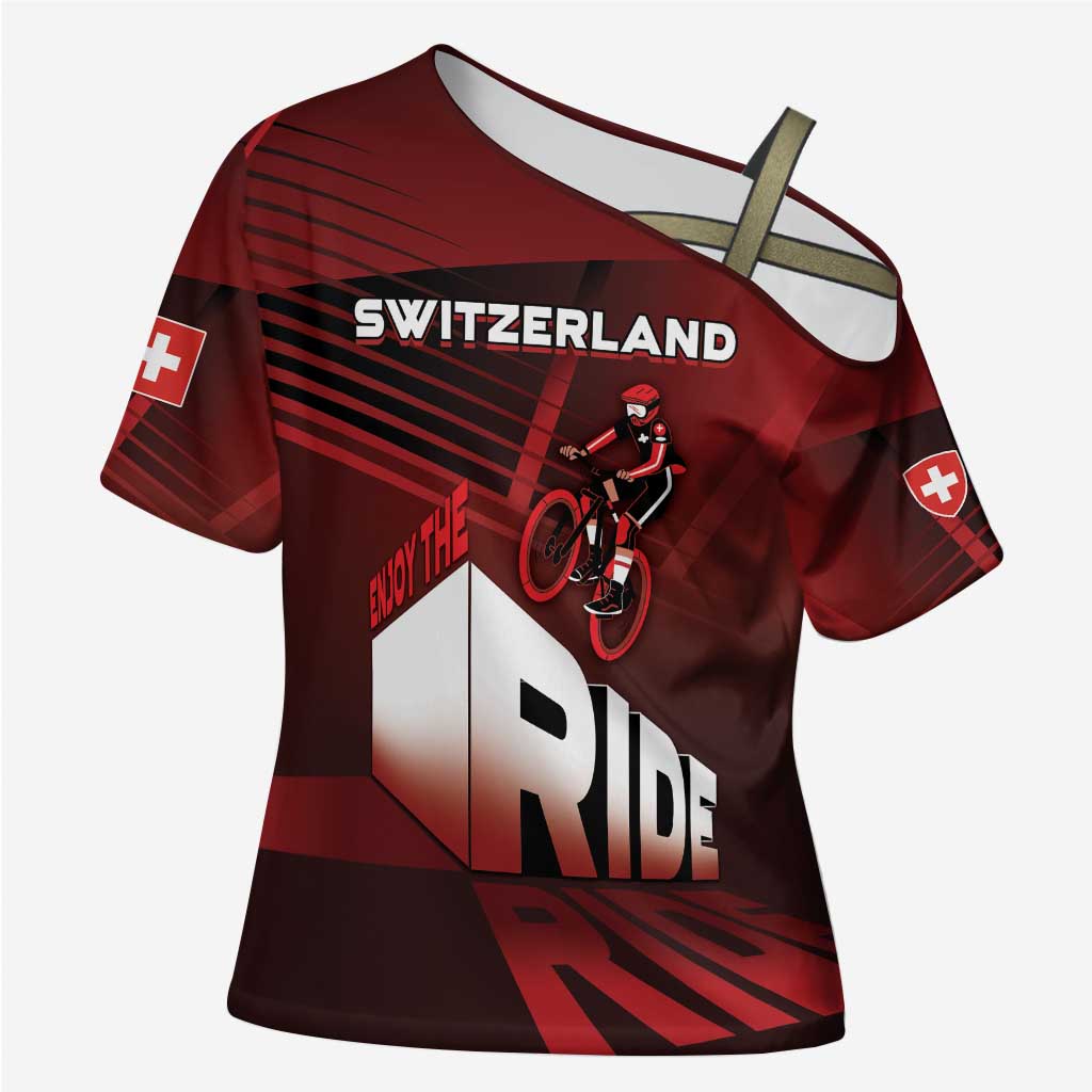 Personalized Switzerland Cycling Cross Shoulder Shirt Sporty Style - Wonder Print Shop