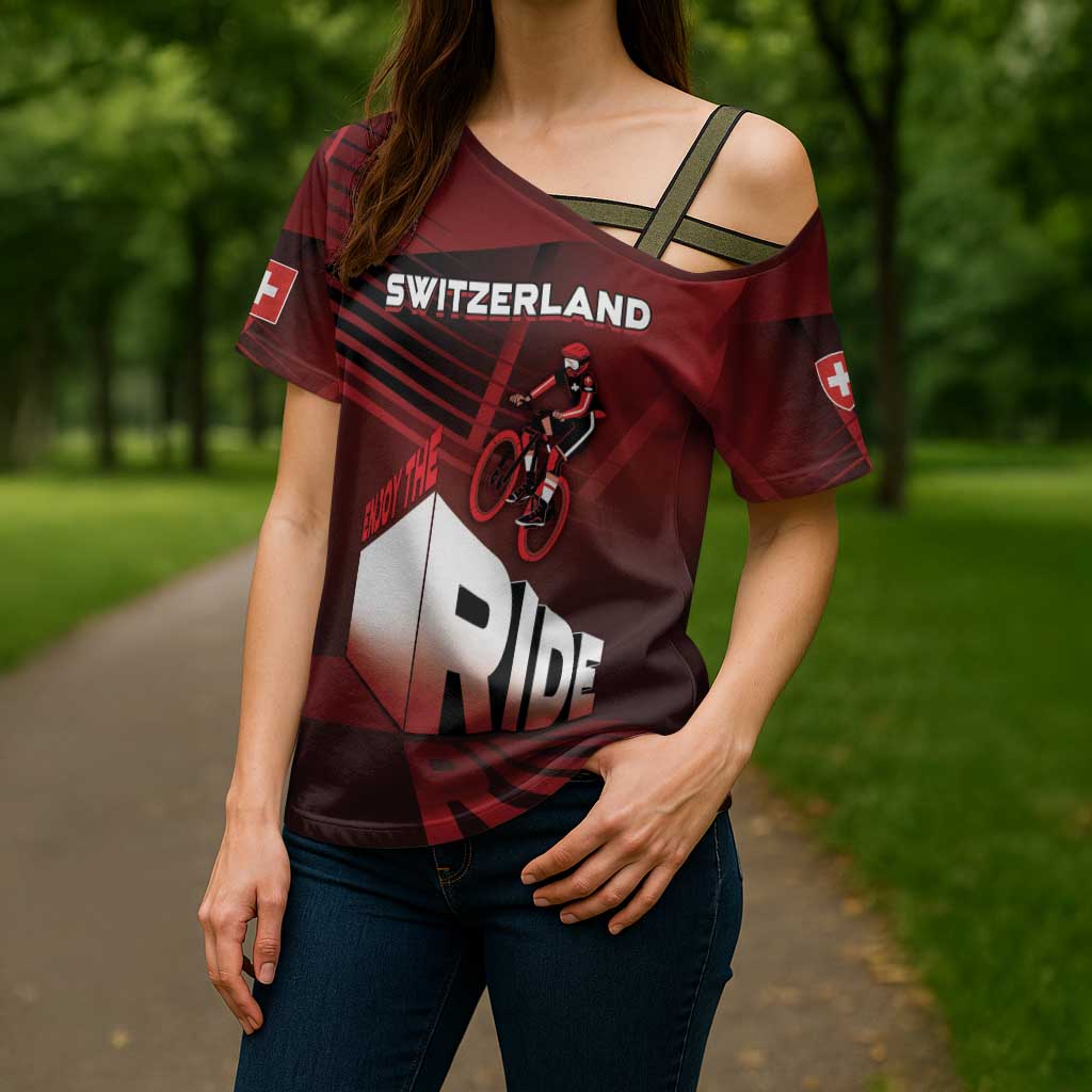 Personalized Switzerland Cycling Cross Shoulder Shirt Sporty Style - Wonder Print Shop