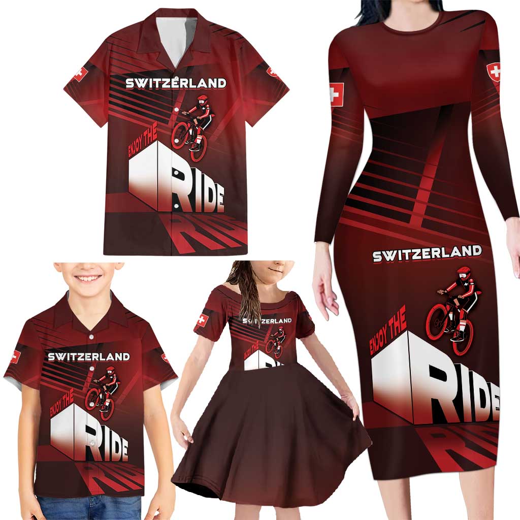 Personalized Switzerland Cycling Family Matching Long Sleeve Bodycon Dress and Hawaiian Shirt Sporty Style - Wonder Print Shop