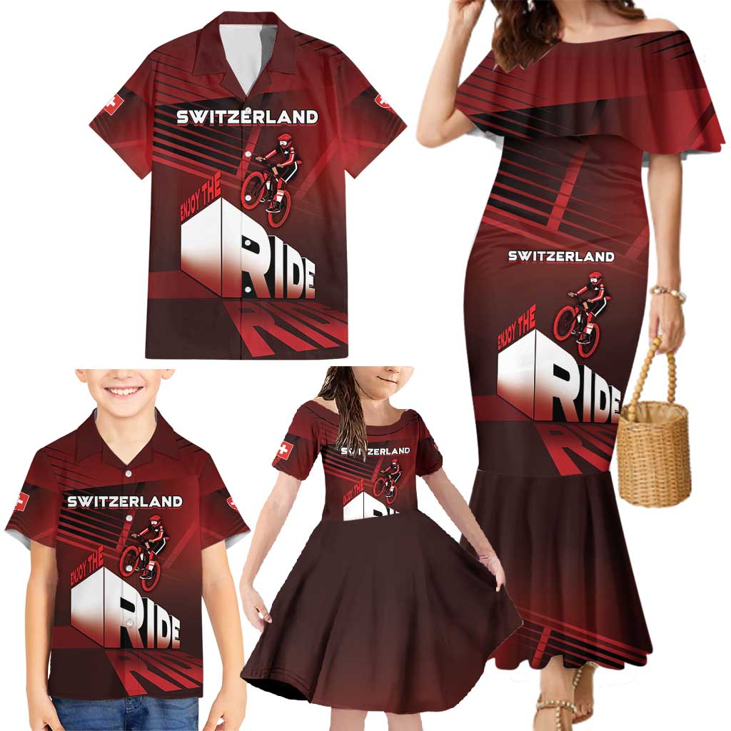 Personalized Switzerland Cycling Family Matching Mermaid Dress and Hawaiian Shirt Sporty Style - Wonder Print Shop