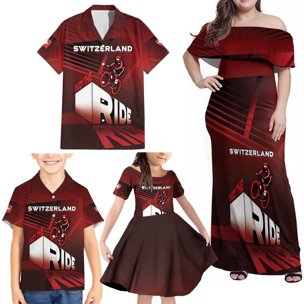 Personalized Switzerland Cycling Family Matching Off Shoulder Maxi Dress and Hawaiian Shirt Sporty Style - Wonder Print Shop