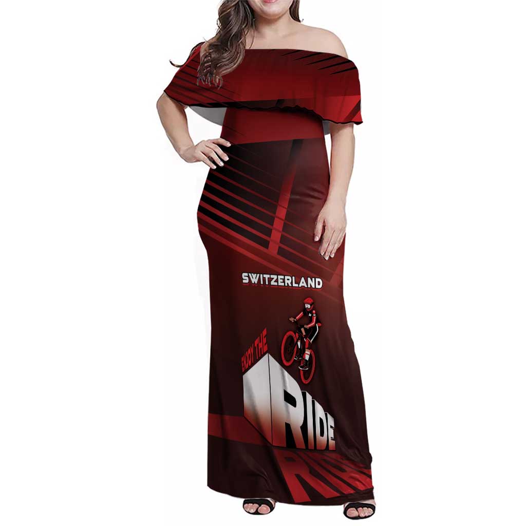 Personalized Switzerland Cycling Family Matching Off Shoulder Maxi Dress and Hawaiian Shirt Sporty Style - Wonder Print Shop