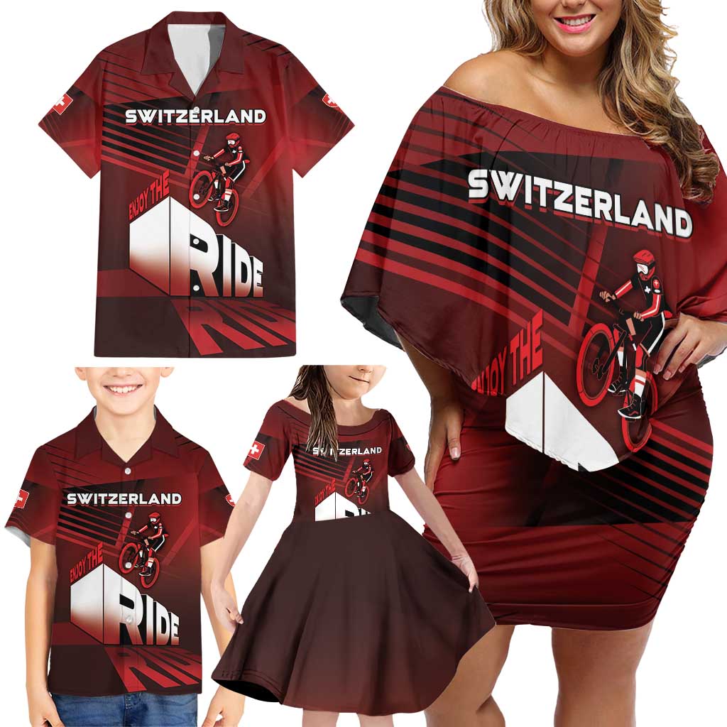 Personalized Switzerland Cycling Family Matching Off Shoulder Short Dress and Hawaiian Shirt Sporty Style - Wonder Print Shop