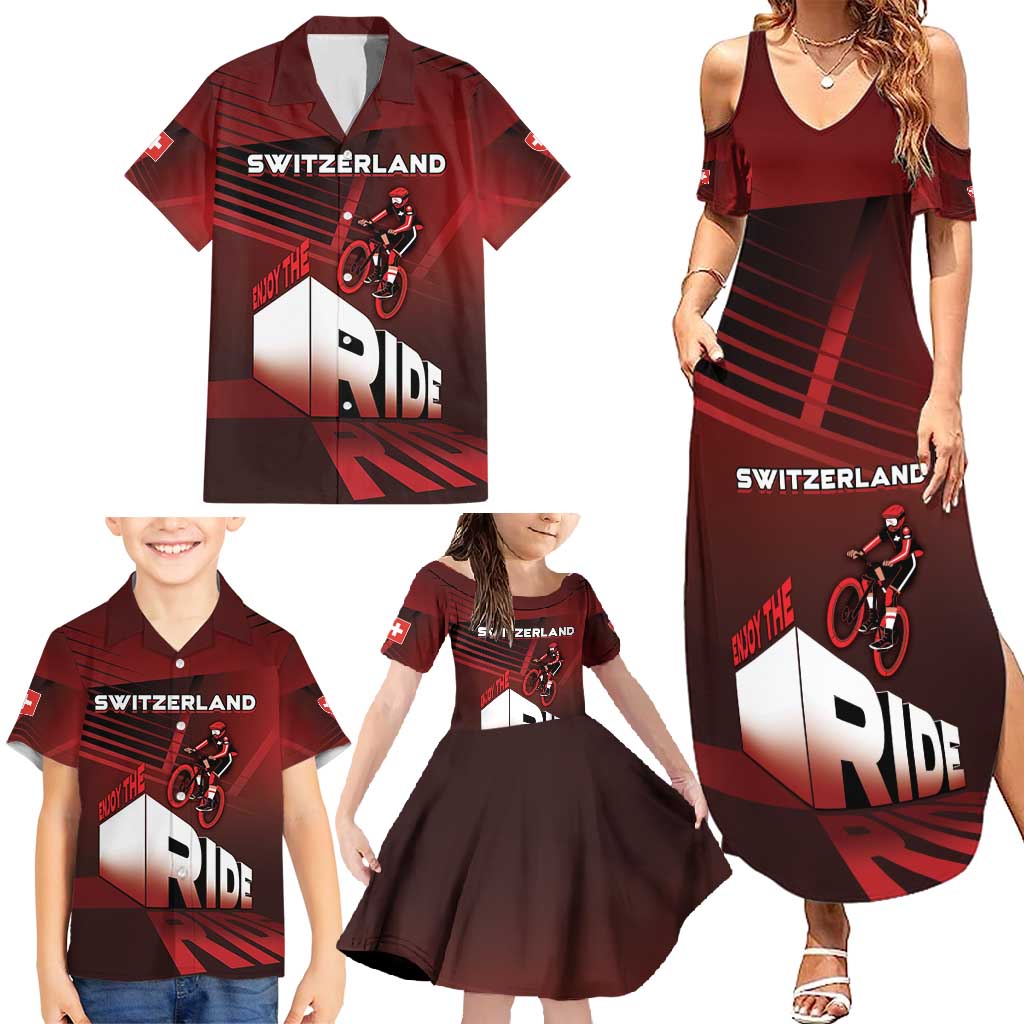Personalized Switzerland Cycling Family Matching Summer Maxi Dress and Hawaiian Shirt Sporty Style - Wonder Print Shop