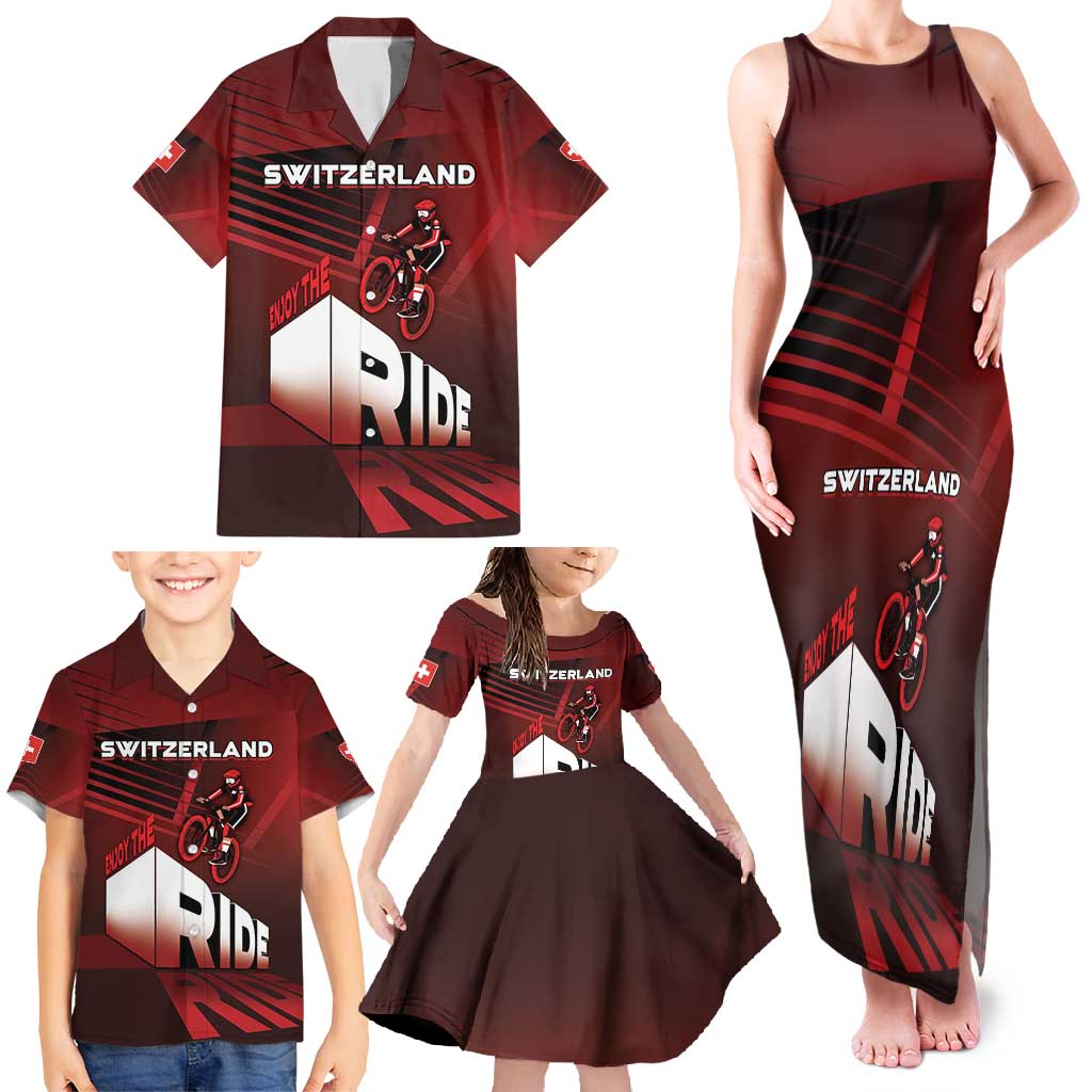 Personalized Switzerland Cycling Family Matching Tank Maxi Dress and Hawaiian Shirt Sporty Style - Wonder Print Shop