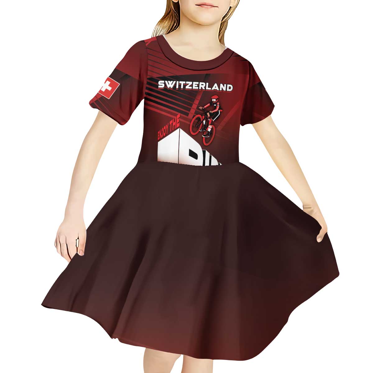 Personalized Switzerland Cycling Kid Short Sleeve Dress Sporty Style - Wonder Print Shop