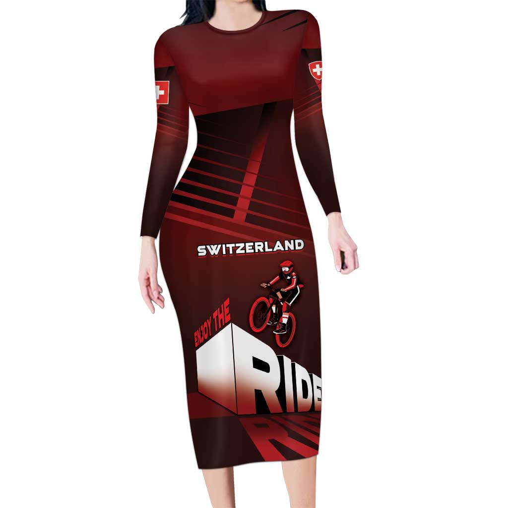 Personalized Switzerland Cycling Long Sleeve Bodycon Dress Sporty Style - Wonder Print Shop