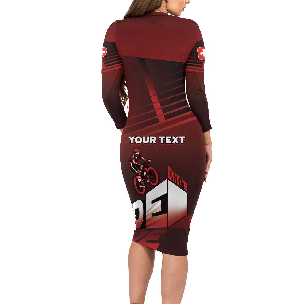 Personalized Switzerland Cycling Long Sleeve Bodycon Dress Sporty Style - Wonder Print Shop
