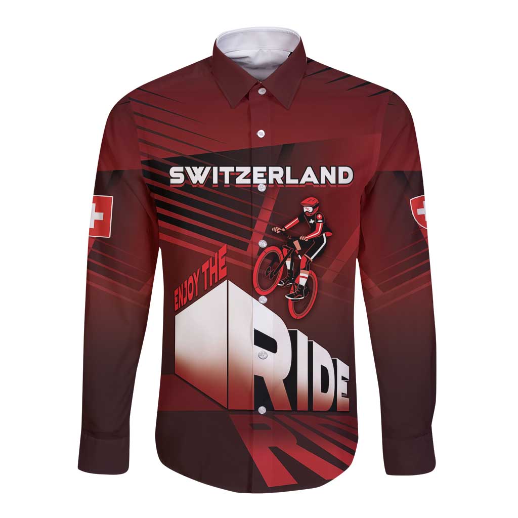 Personalized Switzerland Cycling Long Sleeve Button Shirt Sporty Style - Wonder Print Shop