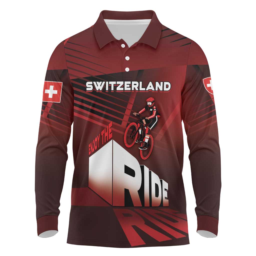 Personalized Switzerland Cycling Long Sleeve Polo Shirt Sporty Style - Wonder Print Shop