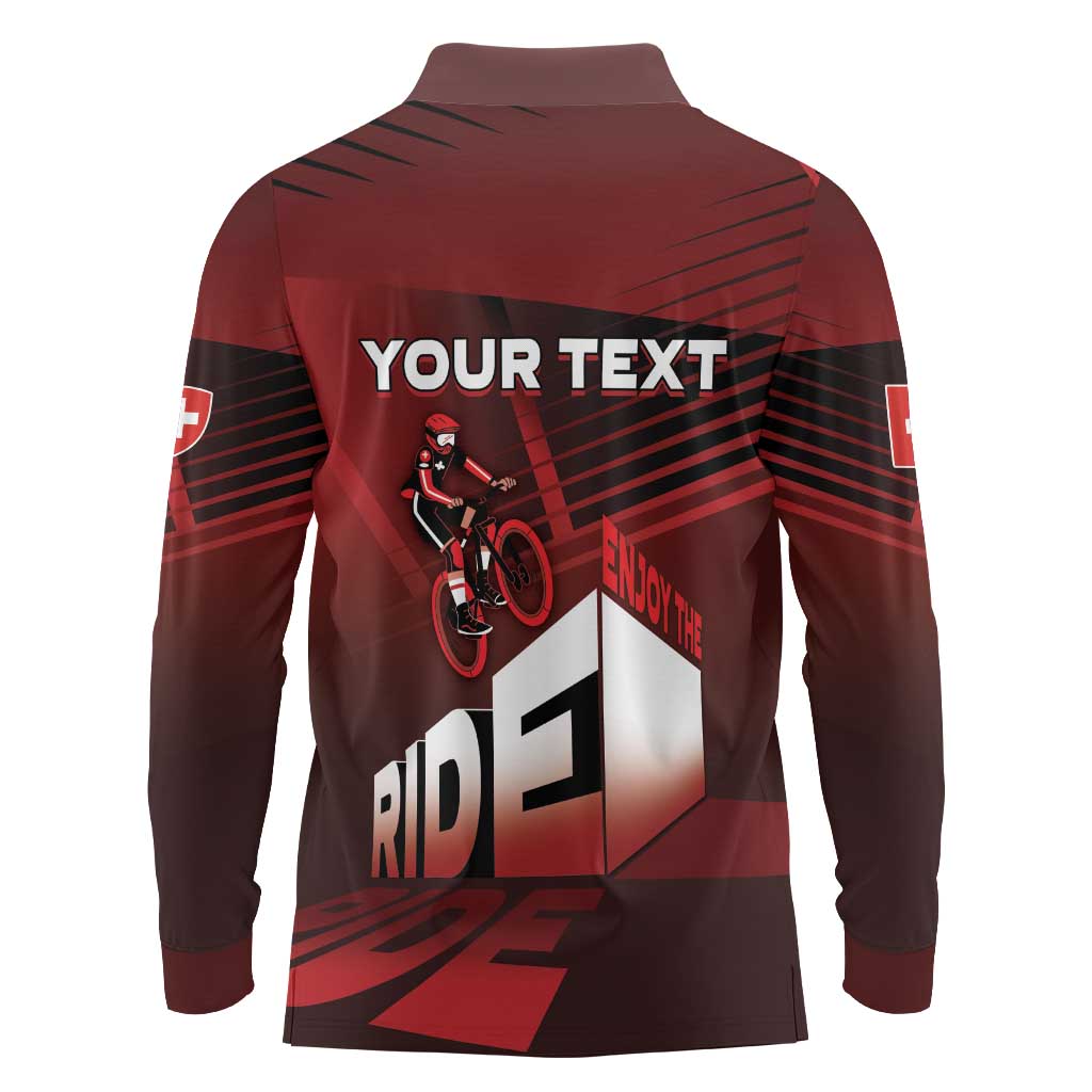 Personalized Switzerland Cycling Long Sleeve Polo Shirt Sporty Style - Wonder Print Shop