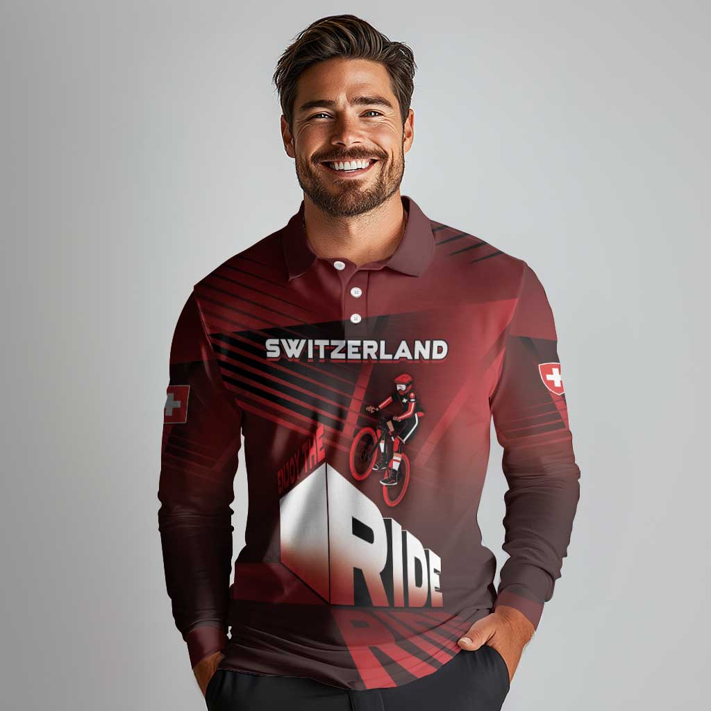 Personalized Switzerland Cycling Long Sleeve Polo Shirt Sporty Style - Wonder Print Shop