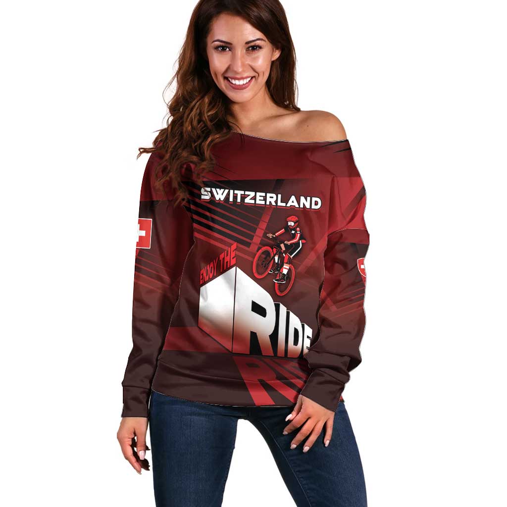 Personalized Switzerland Cycling Off Shoulder Sweater Sporty Style - Wonder Print Shop