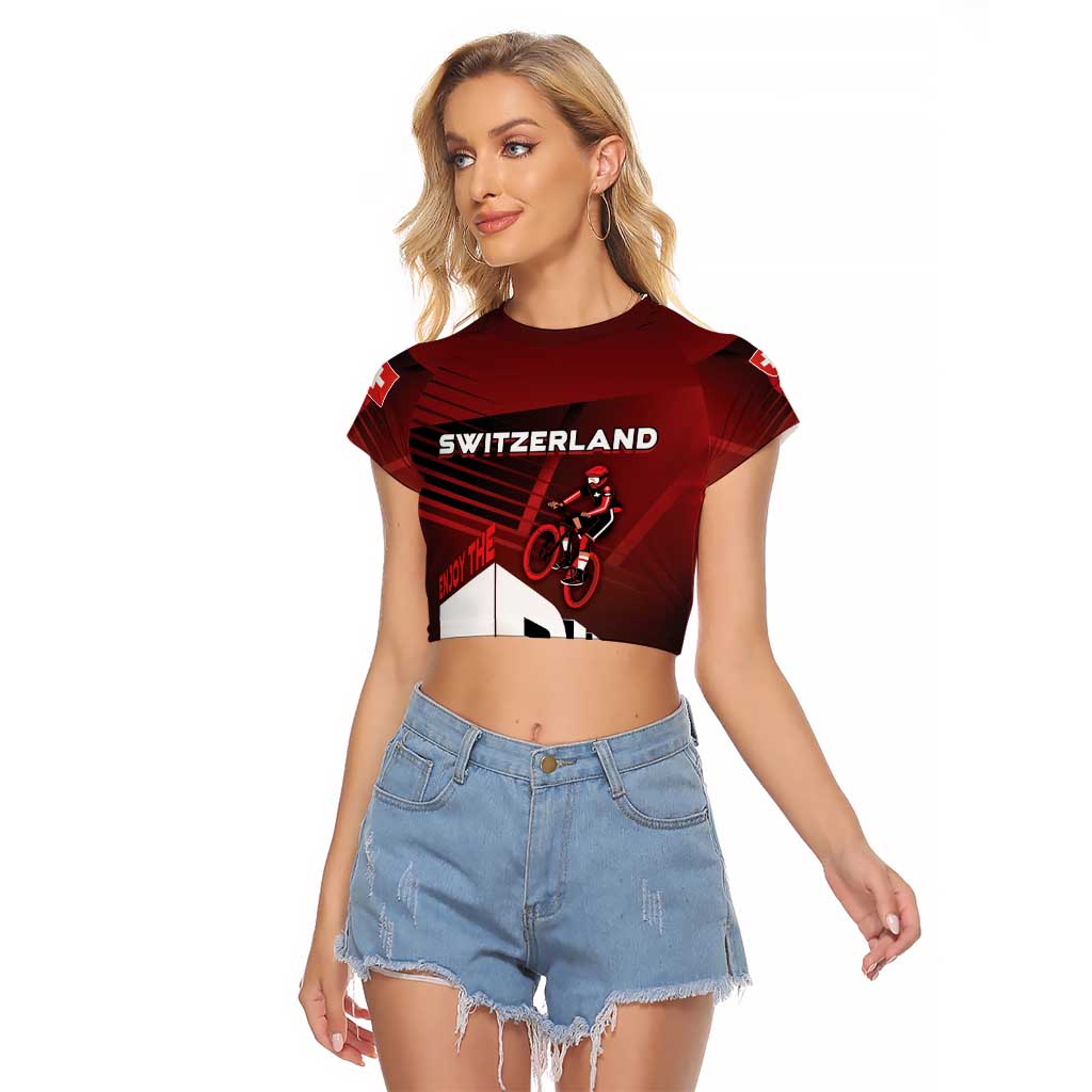 Personalized Switzerland Cycling Raglan Cropped T Shirt Sporty Style - Wonder Print Shop