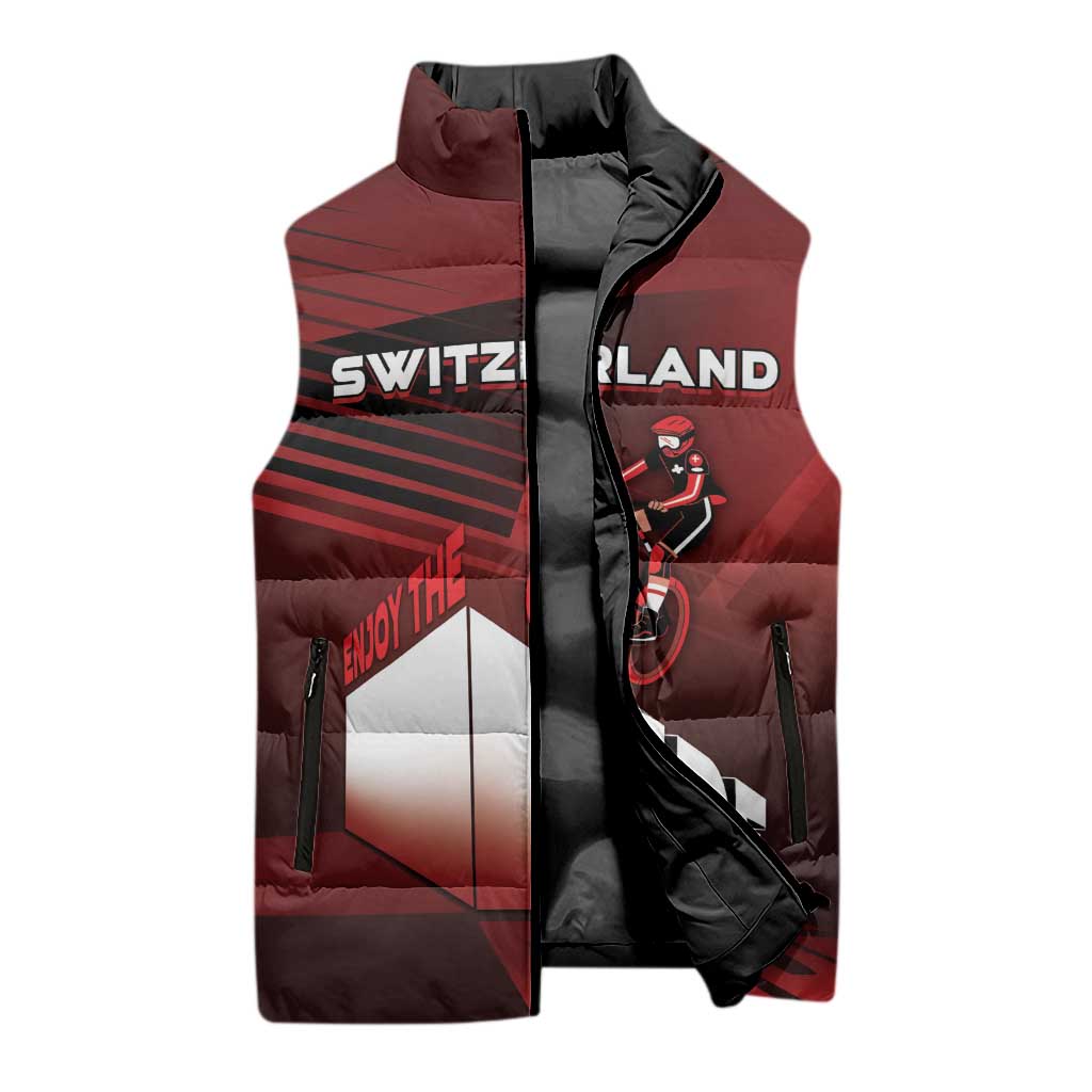 Personalized Switzerland Cycling Sleeveless Puffer Jacket Sporty Style - Wonder Print Shop