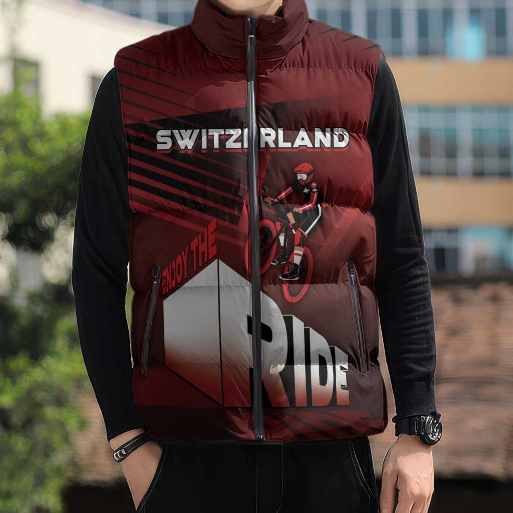 Personalized Switzerland Cycling Sleeveless Puffer Jacket Sporty Style - Wonder Print Shop
