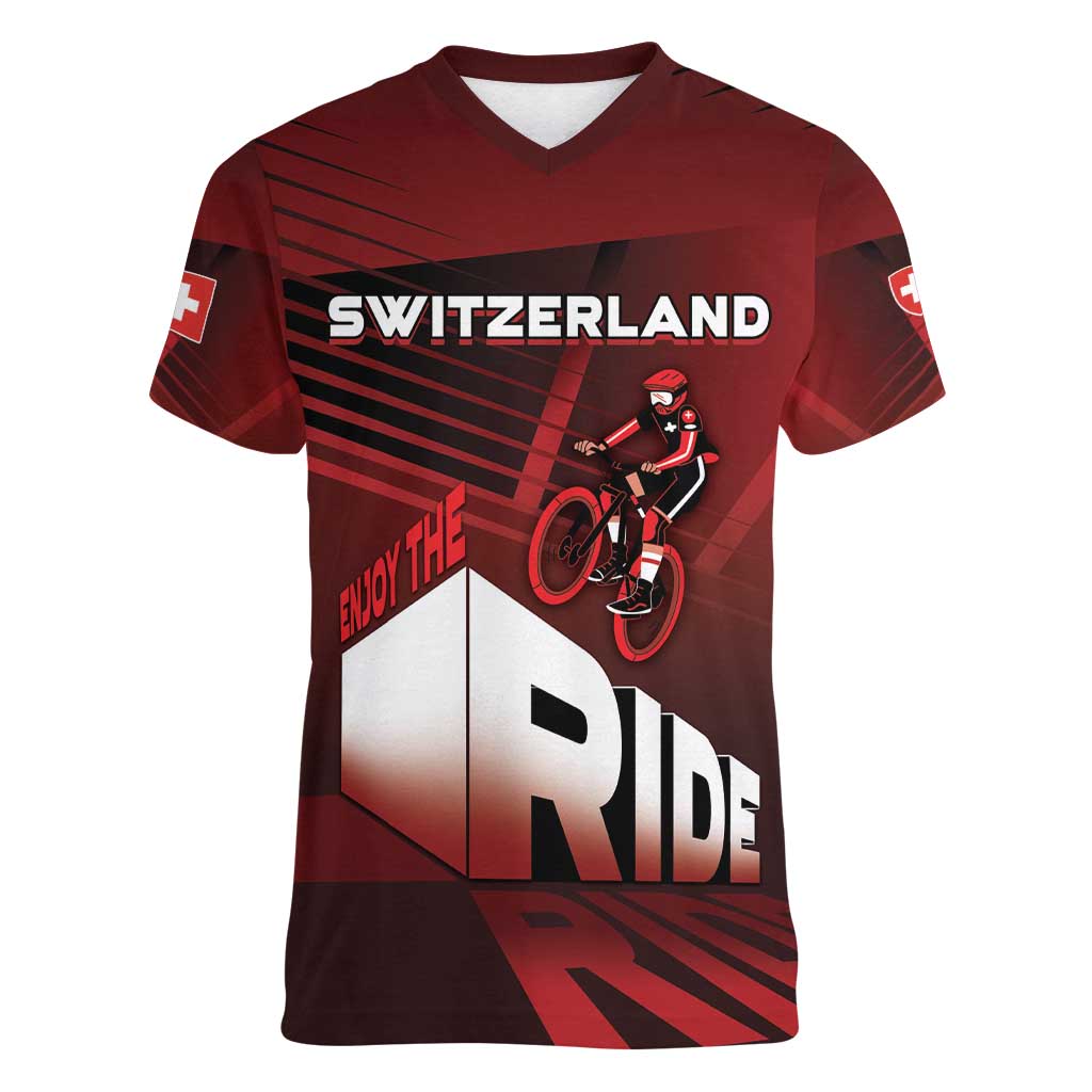 Personalized Switzerland Cycling Women V-Neck T-Shirt Sporty Style - Wonder Print Shop