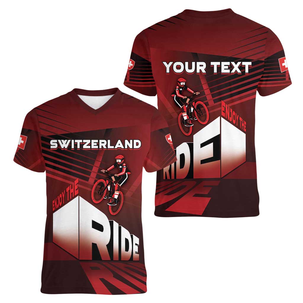 Personalized Switzerland Cycling Women V-Neck T-Shirt Sporty Style - Wonder Print Shop