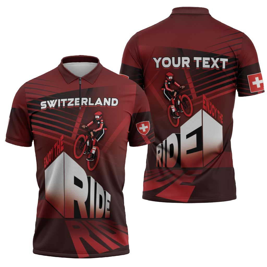 Personalized Switzerland Cycling Zipper Polo Shirt Sporty Style - Wonder Print Shop