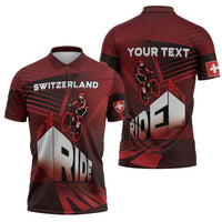 Personalized Switzerland Cycling Zipper Polo Shirt Sporty Style - Wonder Print Shop