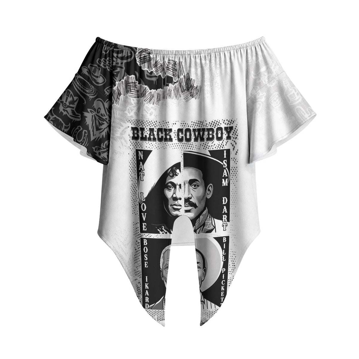 Black Cowboy Off Shoulder Wrap Waist Top African American Black History Unique Style