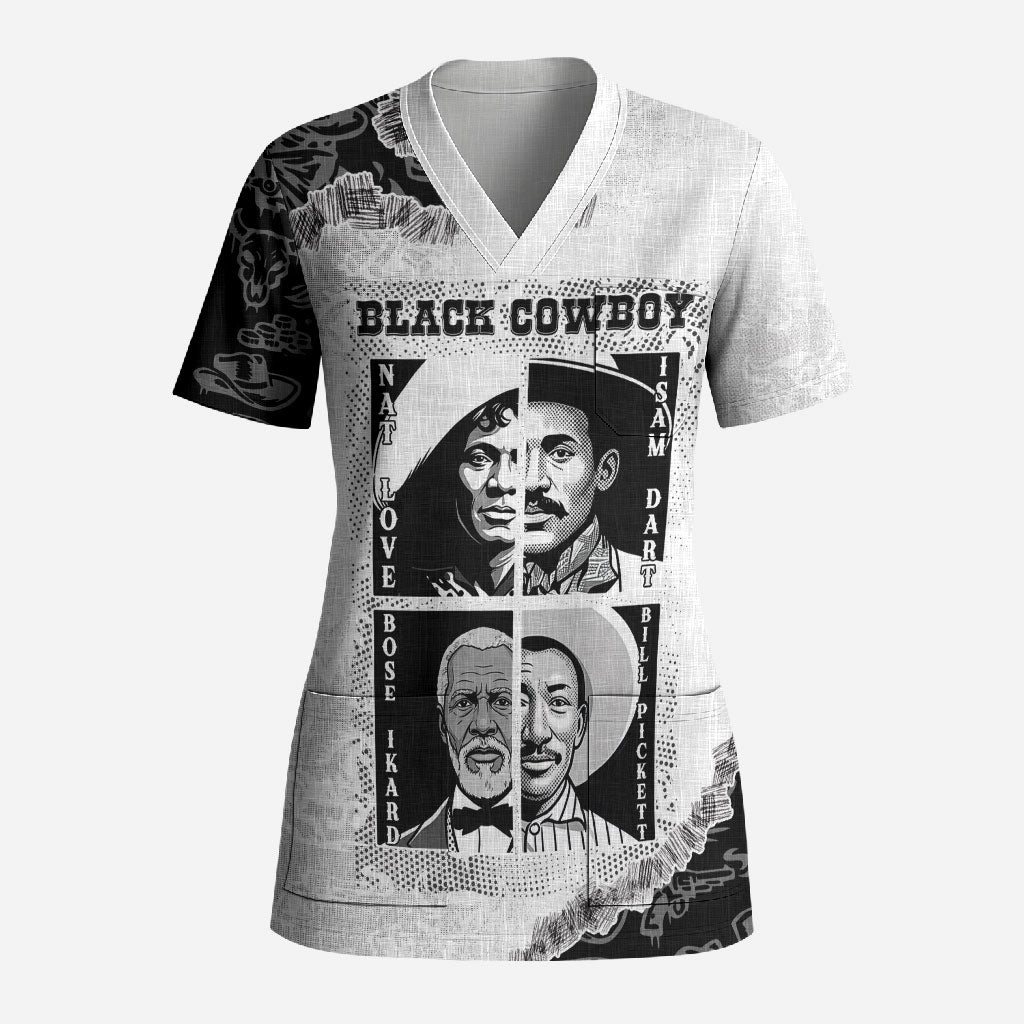 Black Cowboy Scrub Top African American Black History Unique Style