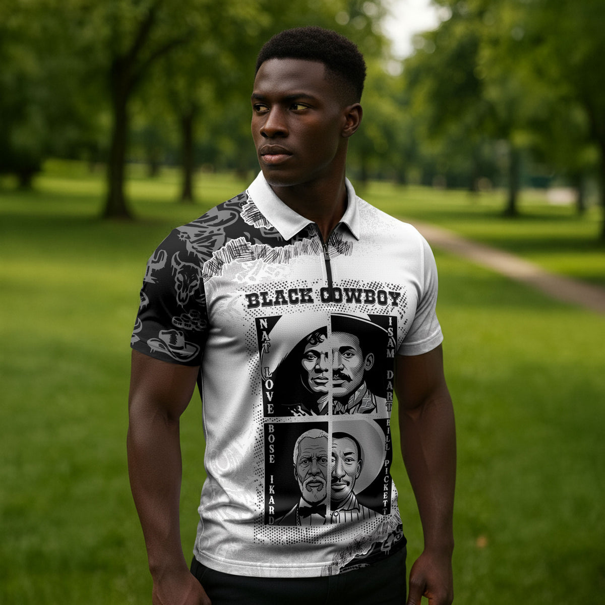 Black Cowboy Zipper Polo Shirt African American Black History Unique Style