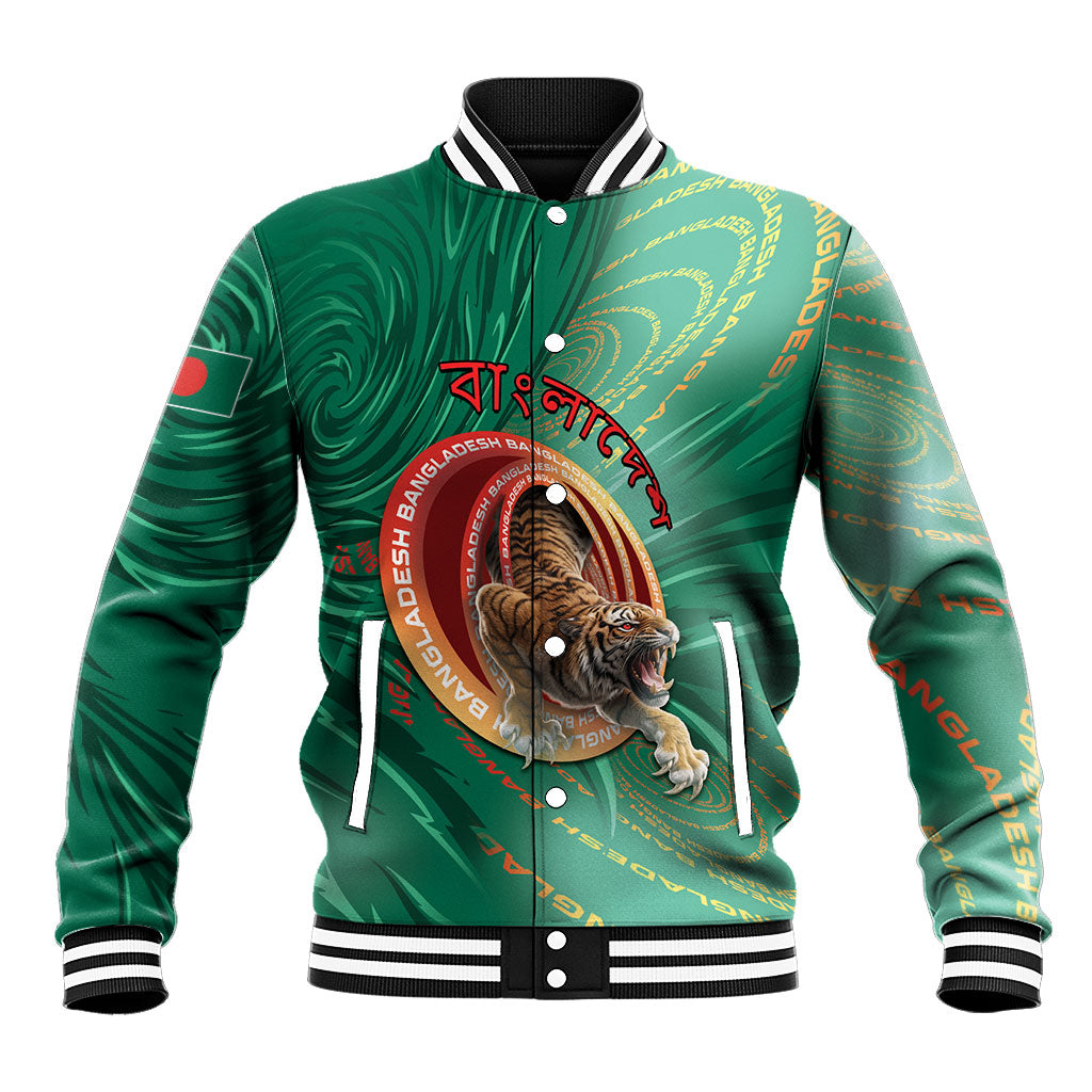 Personalized Bangladesh Baseball Jacket Royal Bengal Tiger Spiral Pattern