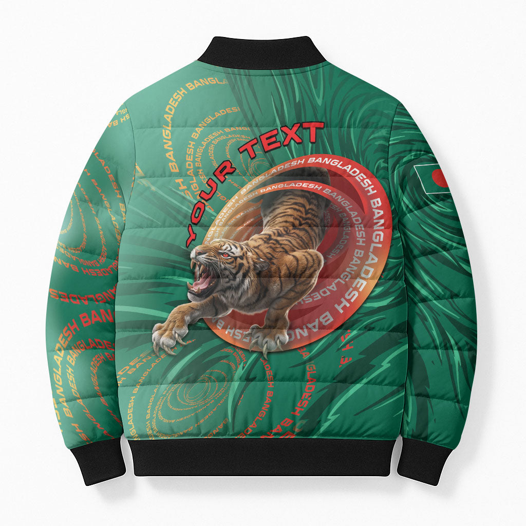 Personalized Bangladesh Bomber Puffer Jacket Royal Bengal Tiger Spiral Pattern