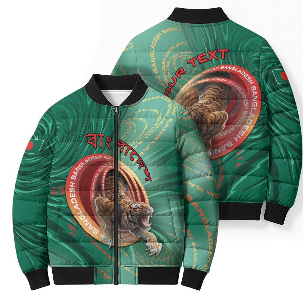 Personalized Bangladesh Bomber Puffer Jacket Royal Bengal Tiger Spiral Pattern