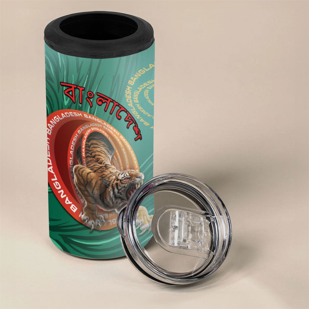 Personalized Bangladesh 4 in 1 Can Cooler Tumbler Royal Bengal Tiger Spiral Pattern
