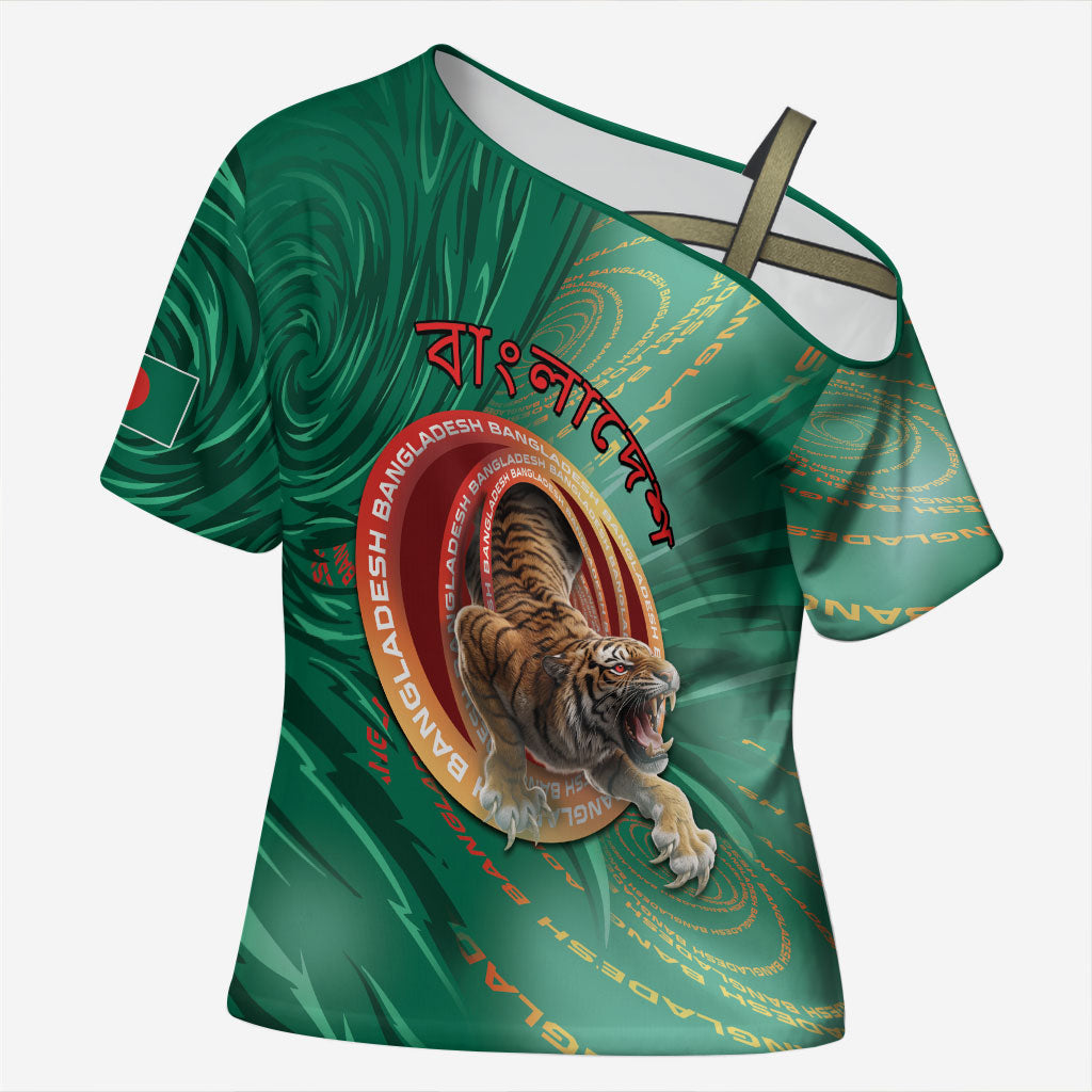 Personalized Bangladesh Cross Shoulder Shirt Royal Bengal Tiger Spiral Pattern