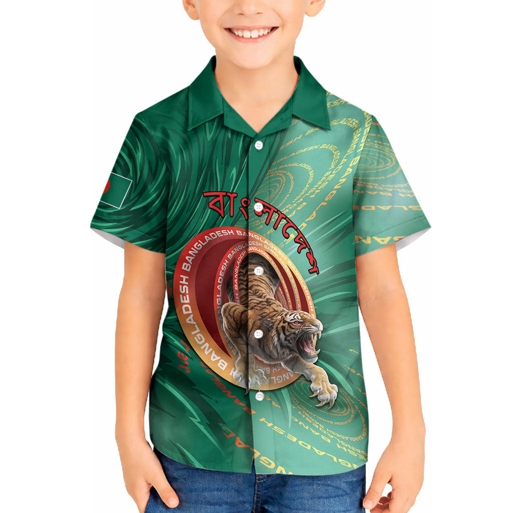 Personalized Bangladesh Kid Hawaiian Shirt Royal Bengal Tiger Spiral Pattern