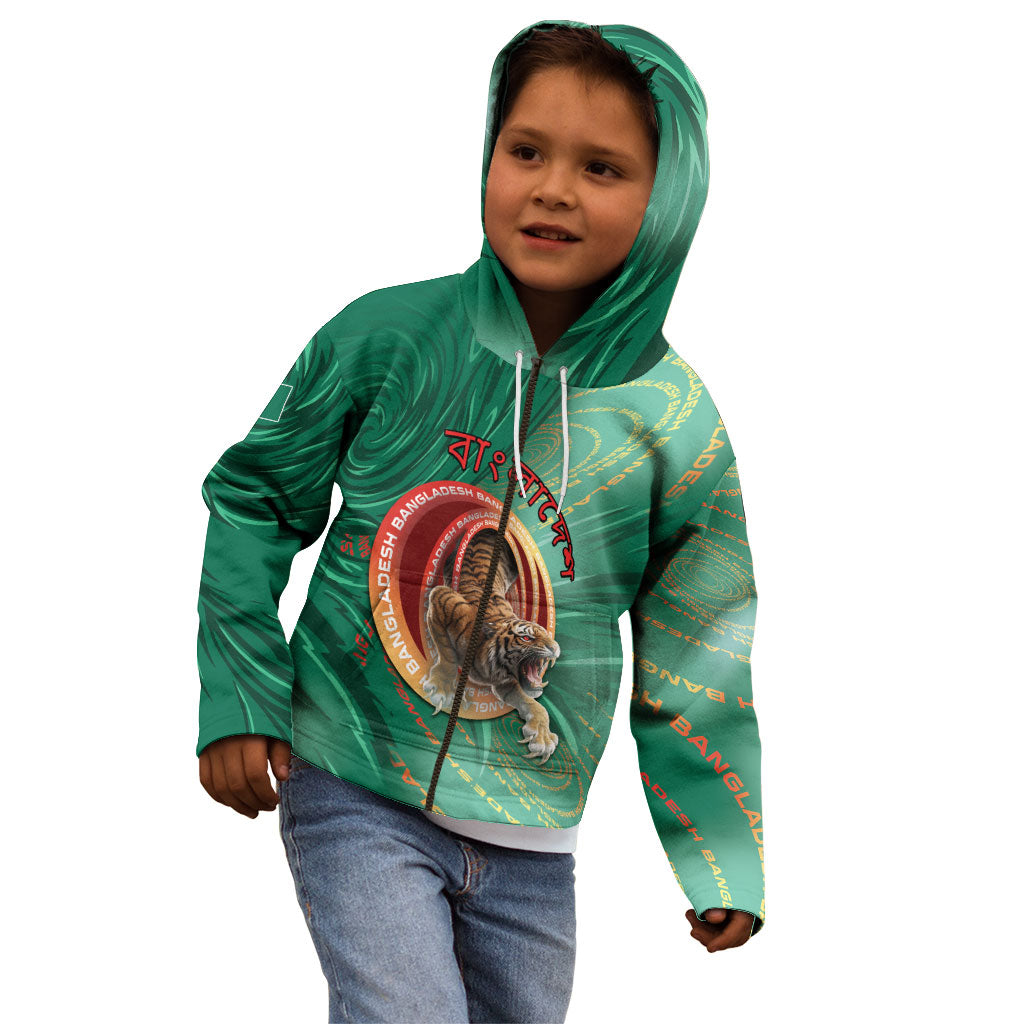 Personalized Bangladesh Kid Hoodie Royal Bengal Tiger Spiral Pattern