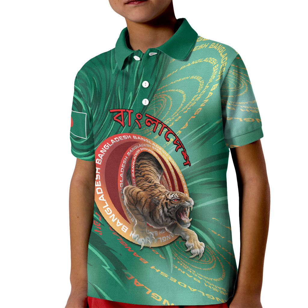 Personalized Bangladesh Kid Polo Shirt Royal Bengal Tiger Spiral Pattern