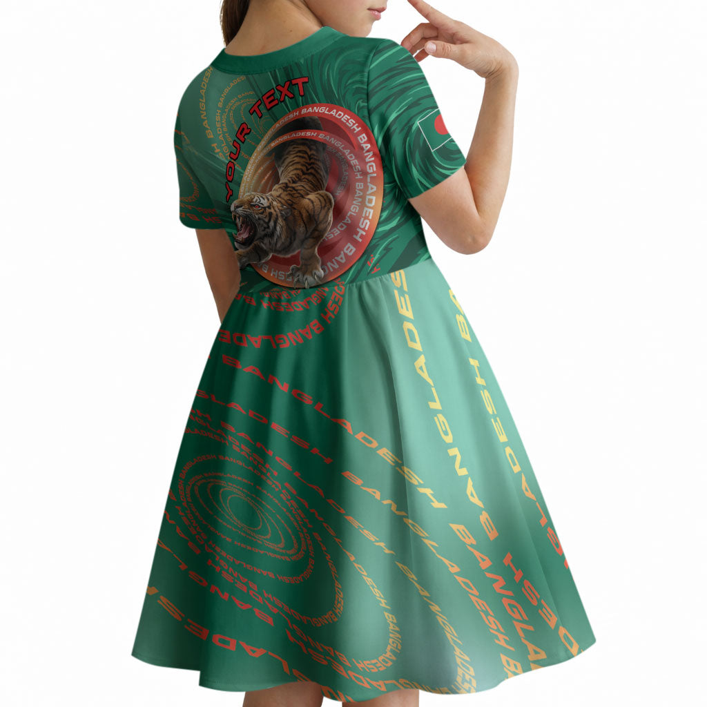 Personalized Bangladesh Kid Short Sleeve Dress Royal Bengal Tiger Spiral Pattern