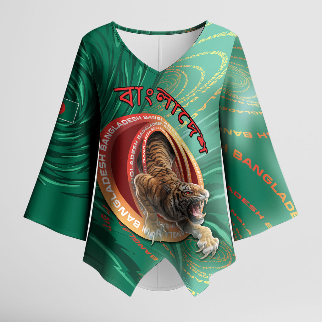Personalized Bangladesh Kimono Sleeve Blouse Royal Bengal Tiger Spiral Pattern