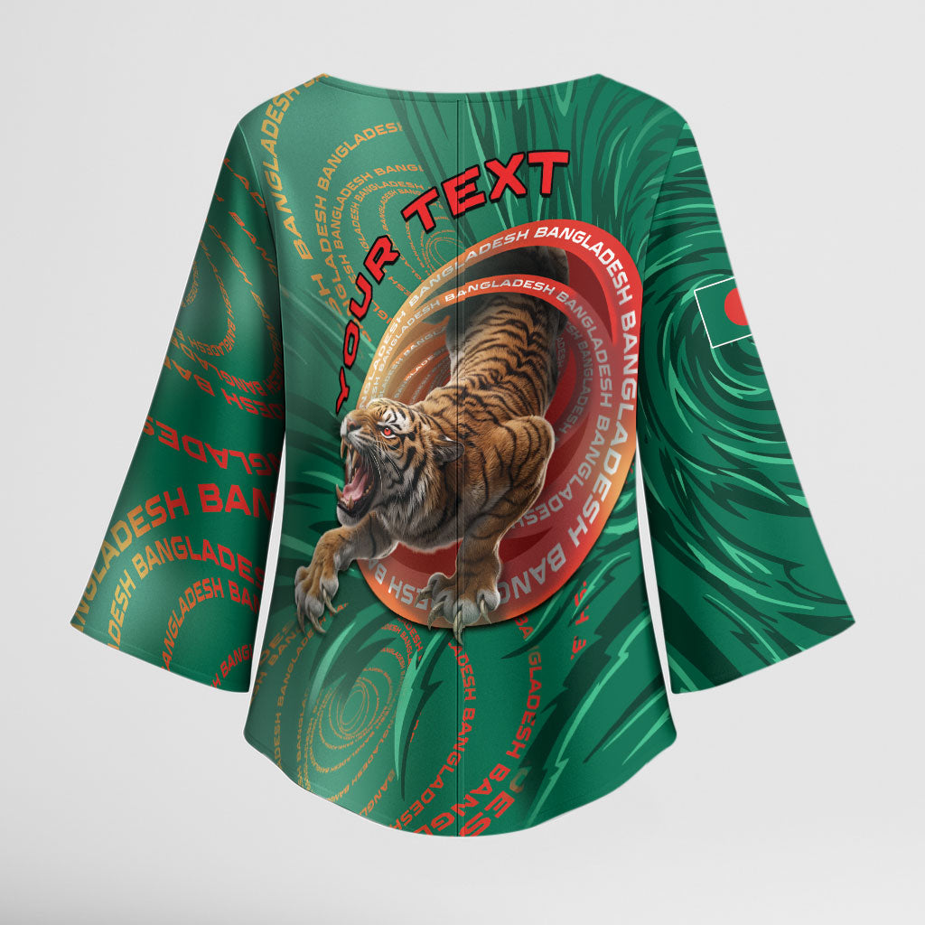 Personalized Bangladesh Kimono Sleeve Blouse Royal Bengal Tiger Spiral Pattern