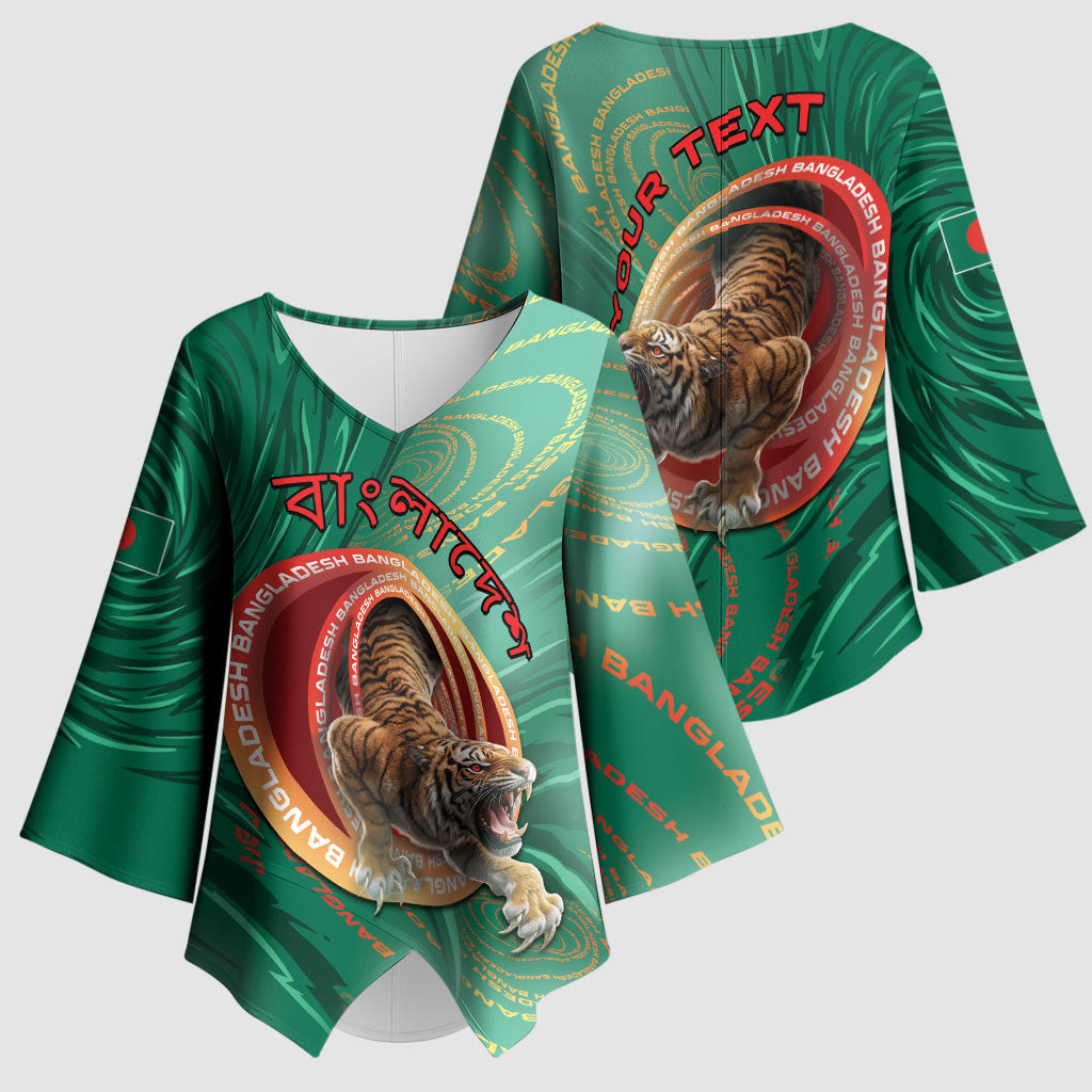 Personalized Bangladesh Kimono Sleeve Blouse Royal Bengal Tiger Spiral Pattern