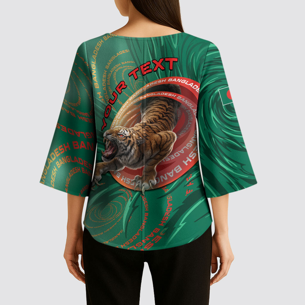 Personalized Bangladesh Kimono Sleeve Blouse Royal Bengal Tiger Spiral Pattern