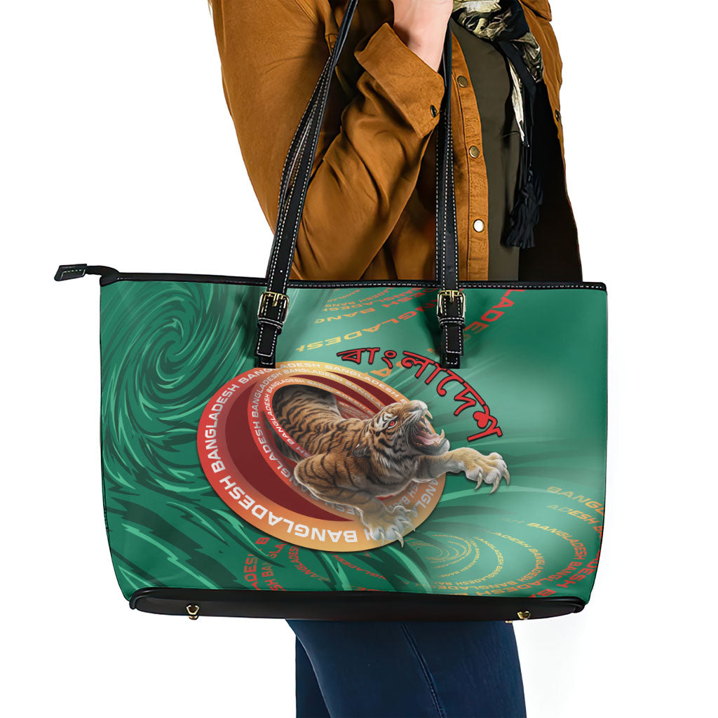 Bangladesh Leather Tote Bag Royal Bengal Tiger Spiral Pattern