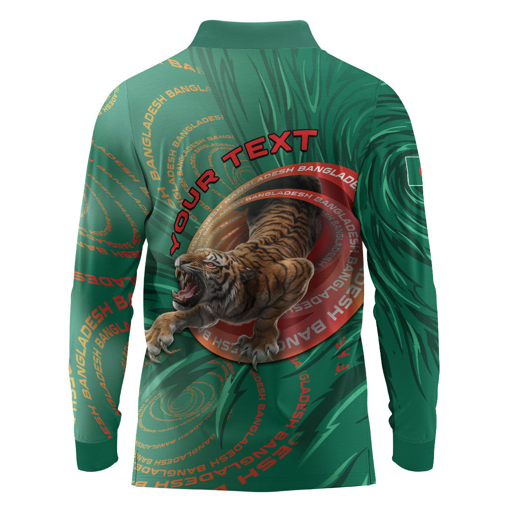 Personalized Bangladesh Long Sleeve Polo Shirt Royal Bengal Tiger Spiral Pattern