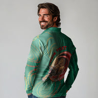Personalized Bangladesh Long Sleeve Polo Shirt Royal Bengal Tiger Spiral Pattern