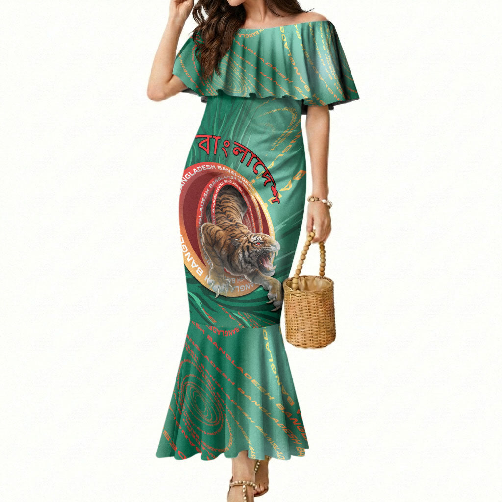 Personalized Bangladesh Mermaid Dress Royal Bengal Tiger Spiral Pattern