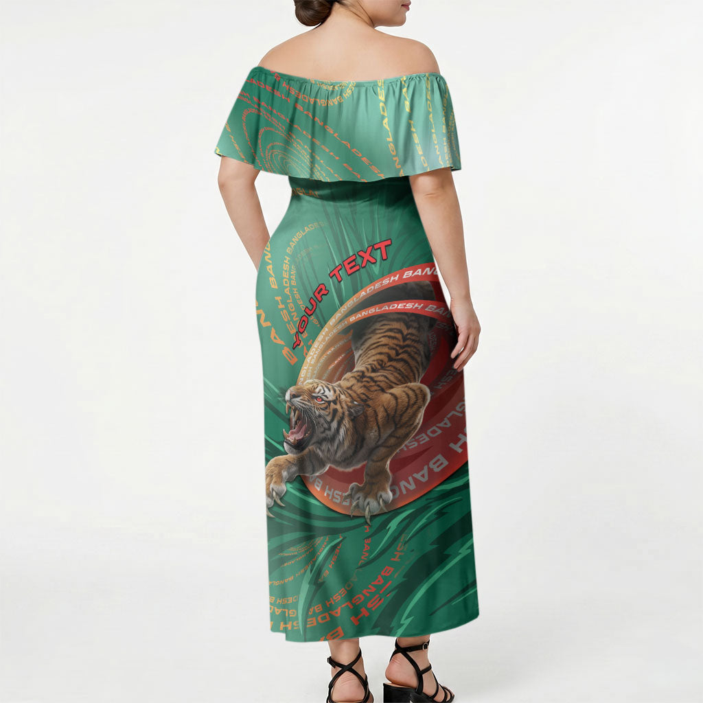 Personalized Bangladesh Off Shoulder Maxi Dress Royal Bengal Tiger Spiral Pattern